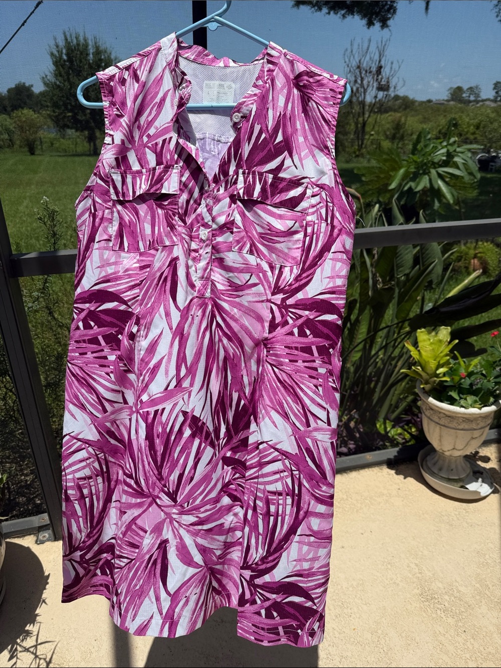 Reel Legends Mariner Pink Leaf-Print Sleeveless Midi Dress